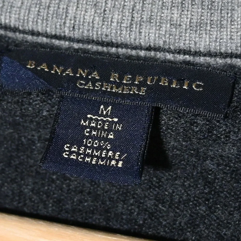 Banana Republic Quarter Zip Sweater Mens Cashmere M Charcoal Gray